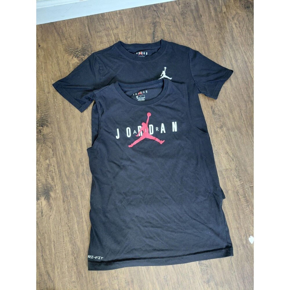 Set 2 Air Jordan T Shirt Black Short short sleeve and sleev Youth Sz Large